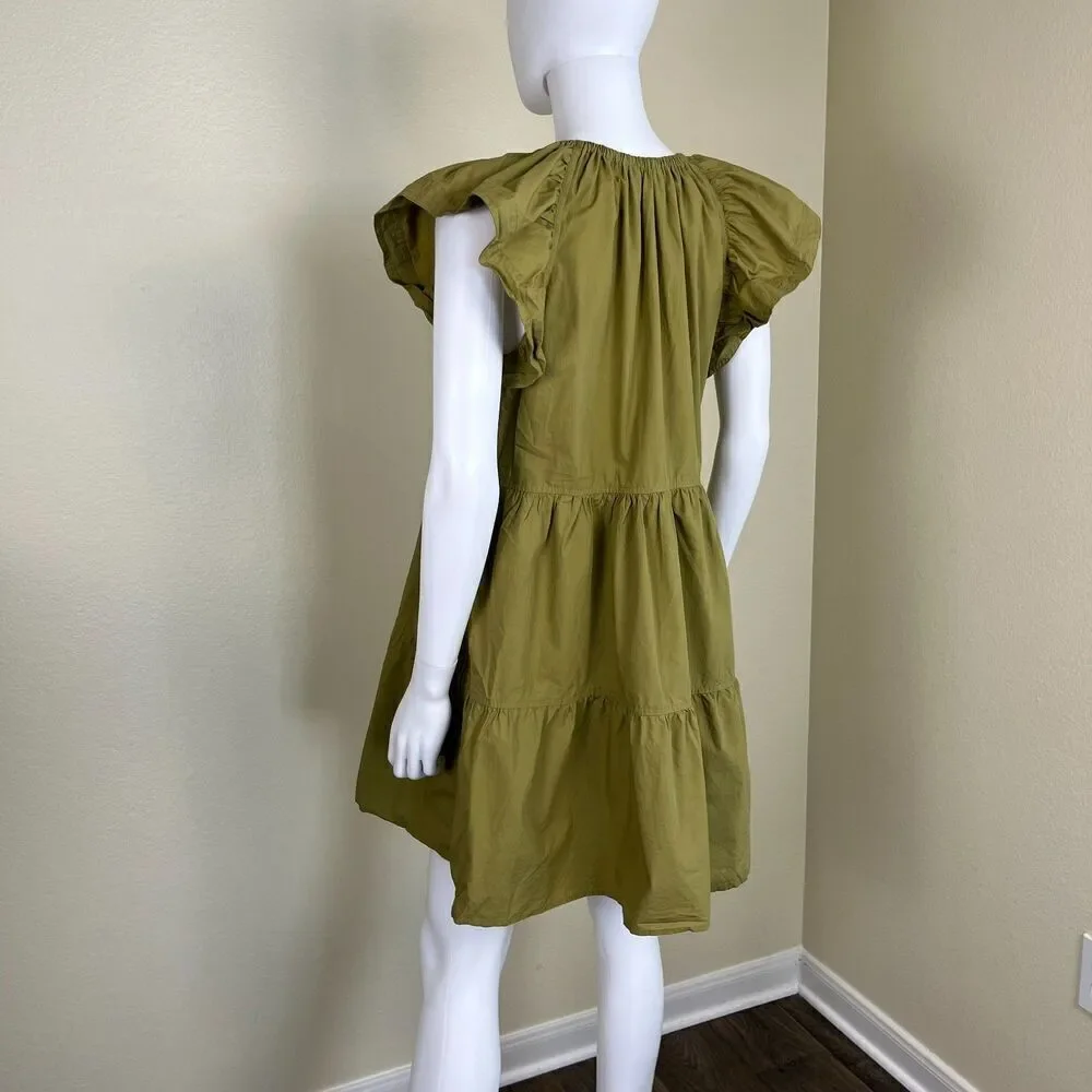 Marie Oliver Women Size XS Green Kara Tiered Cotton Babydoll Mini Pullover Dress